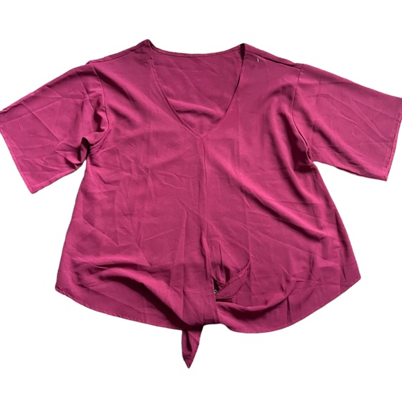 PLUS SIZE burgandy tie front top - Picture 1 of 3